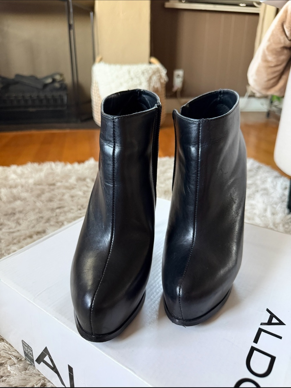 Aldo Black Leather Platform Ankle Booties